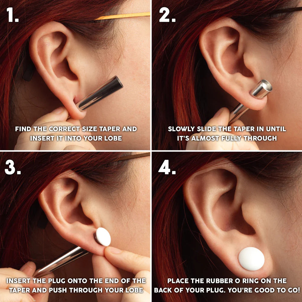 Beginners Ear Stretching Kit for Ears - 22 Piece Pack - Includes Surgical Steel Tapers & Gold Steel Plug / Gauge - Starter Pack of Metal Ear Stretchers from 14g to 00g