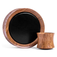 Plug en bois teck et incrustation d’ébène noir pour oreilles dilatées