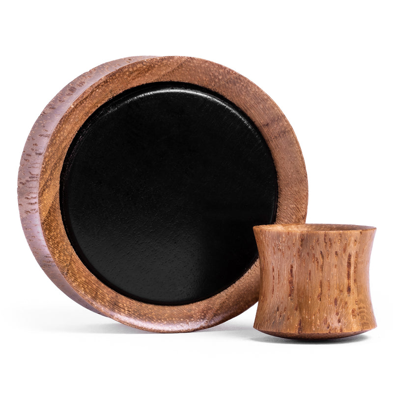 Plug en bois teck et incrustation d’ébène noir pour oreilles dilatées