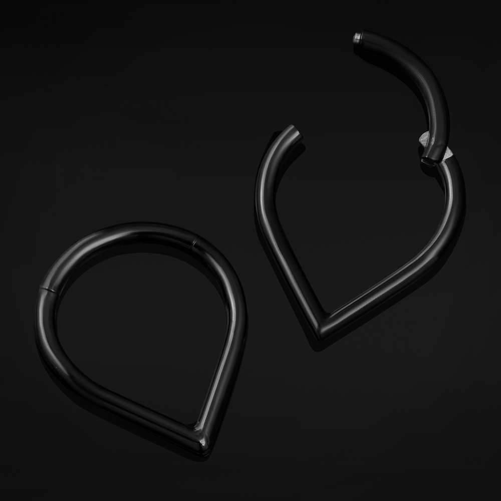 Teardrop Septum Clicker, Black, Titanium, 1.2mm - Tear Shaped Septum Ring for Piercings - 8mm/10mm