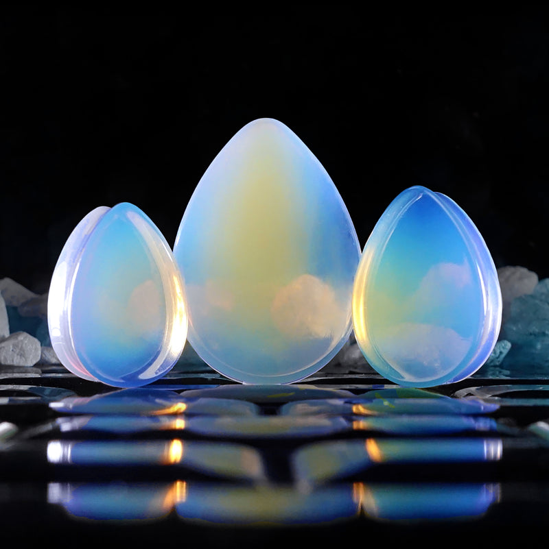 Teardrop Plug en verre opalite / calibre