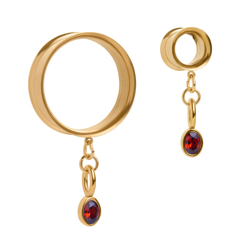 The Blood Gem Charm Gold Steel Double Flared Tunnel Dangle / Plug / Gauge