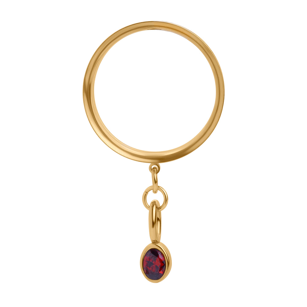 The Blood Gem Charm Gold Steel Double Flared Tunnel Dangle / Plug / Gauge - Metal Ear Plugs in 6mm (2g) - 30mm (1.18'') Gauge Sizes