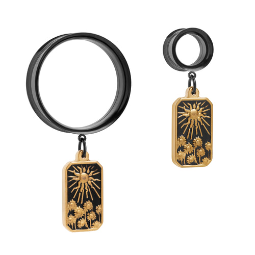 The Blooming Sun Charm Black Steel Double Flared Tunnel Dangle / Plug / Gauge