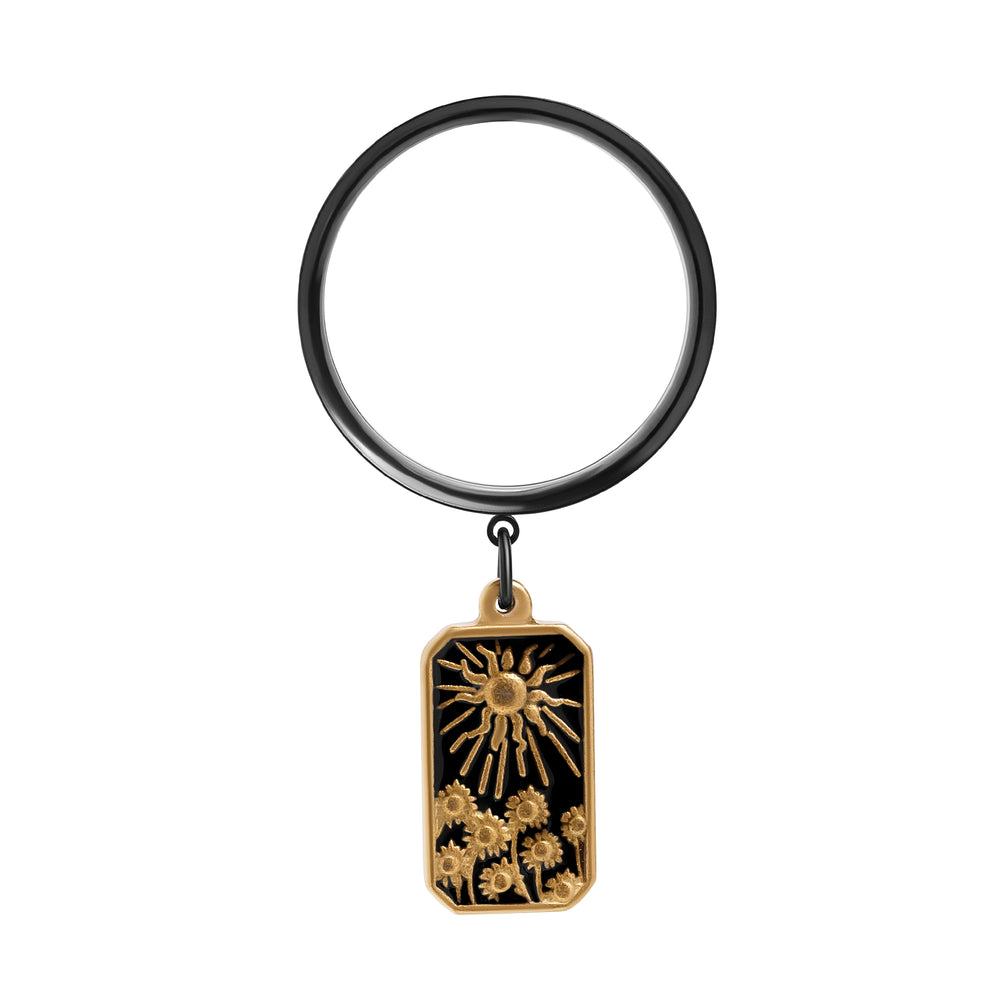 The Blooming Sun Charm Black Steel Double Flared Tunnel Dangle / Plug / Gauge - Metal Ear Plugs in 6mm (2g) - 30mm (1.18'') Gauge Sizes