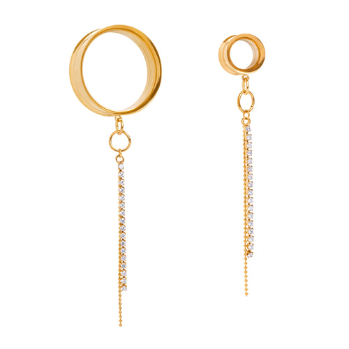 The Celestial Cascade Charm Gold Steel Double Flared Tunnel Dangle / Plug / Gauge