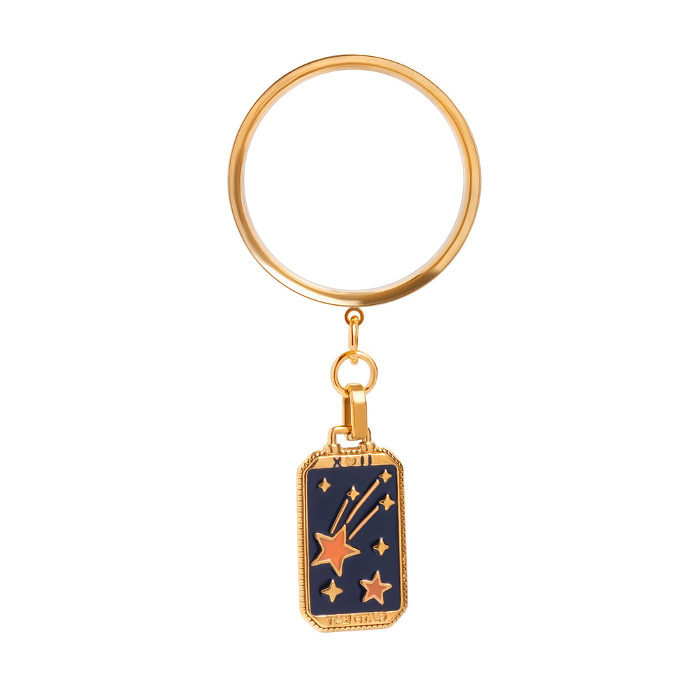 The Cosmic Star Tarot Charm Gold Steel Double Flared Tunnel Dangle / Plug / Gauge - Metal Ear Plugs in 6mm (2g) - 30mm (1.18'') Gauge Sizes