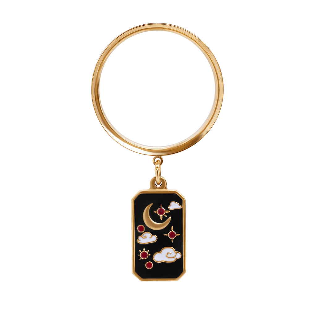 The Crimson Constellation Charm Gold Steel Double Flared Tunnel Dangle / Plug / Gauge - Metal Ear Plugs in 6mm (2g) - 30mm (1.18'') Gauge Sizes