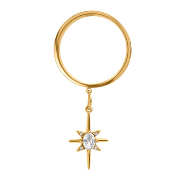 The Crystal Star Charm Gold Steel Double Flared Tunnel Dangle / Plug / Gauge