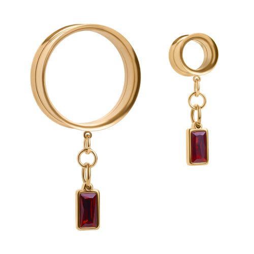 The Enchanted Bloodstone Charm Gold Steel Double Flared Tunnel Dangle / Plug / Gauge