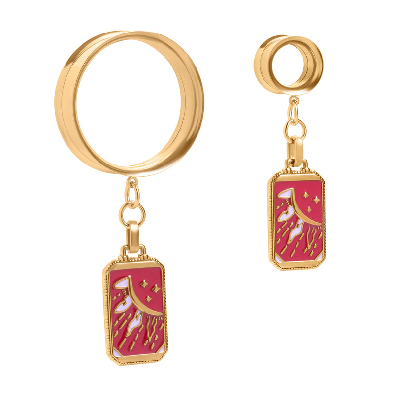 Charm étoile déchue en acier doré, double flamme, pendentif pour tunnel d’oreille / Plug / gauge