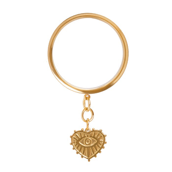 The Auric Sacred Heart Charm Gold Steel Double Flared Tunnel Dangle / Plug / Gauge