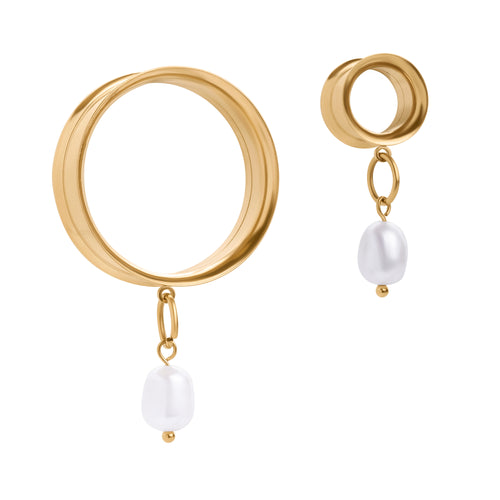 The Lucent Tear Charm Gold Steel Double Flared Tunnel Dangle / Plug / Gauge