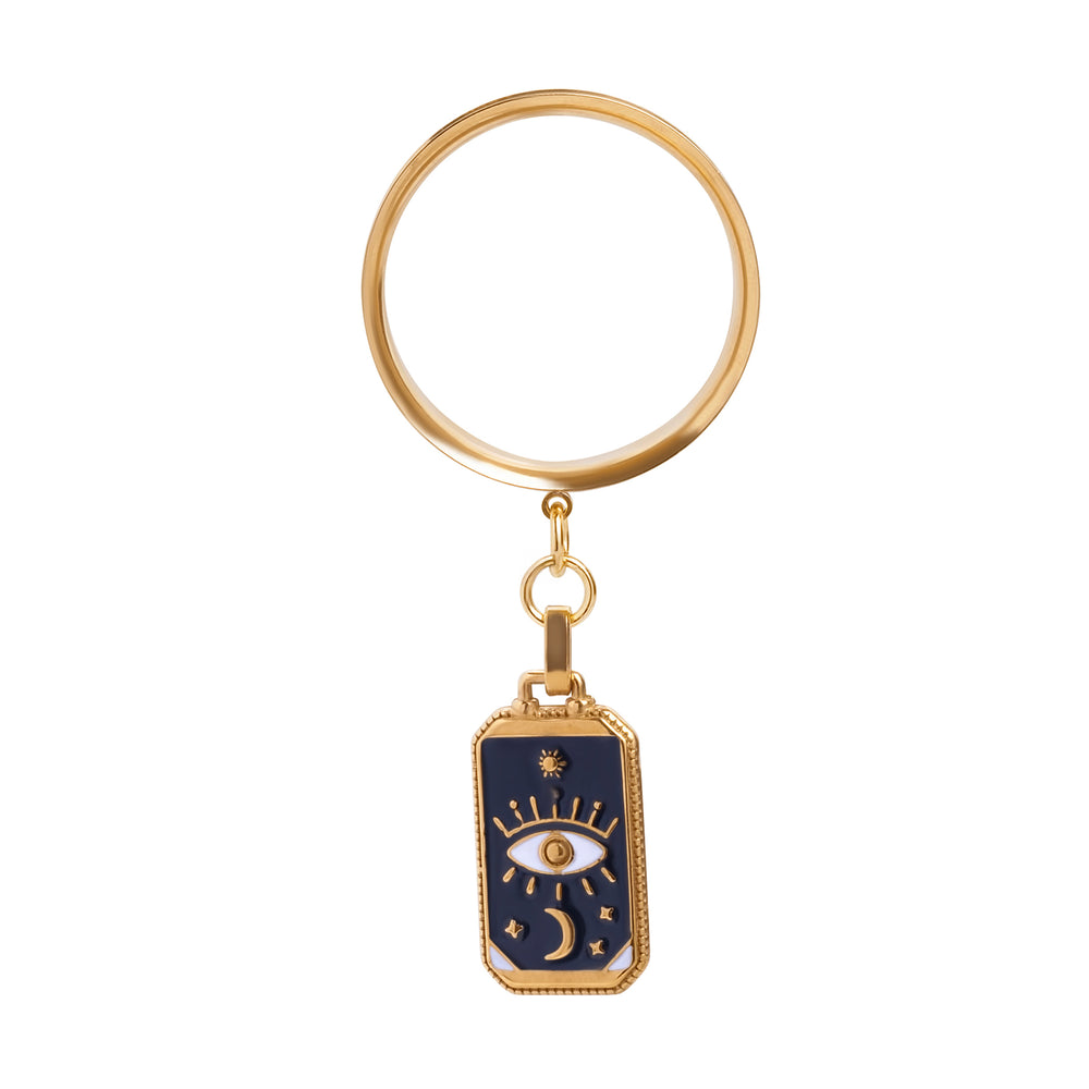 The Oracles Eye Charm Gold Steel Double Flared Tunnel Dangle / Plug / Gauge