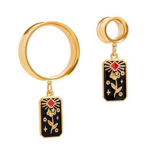 The Sacred Thorn Charm Gold Steel Double Flared Tunnel Dangle / Plug / Gauge