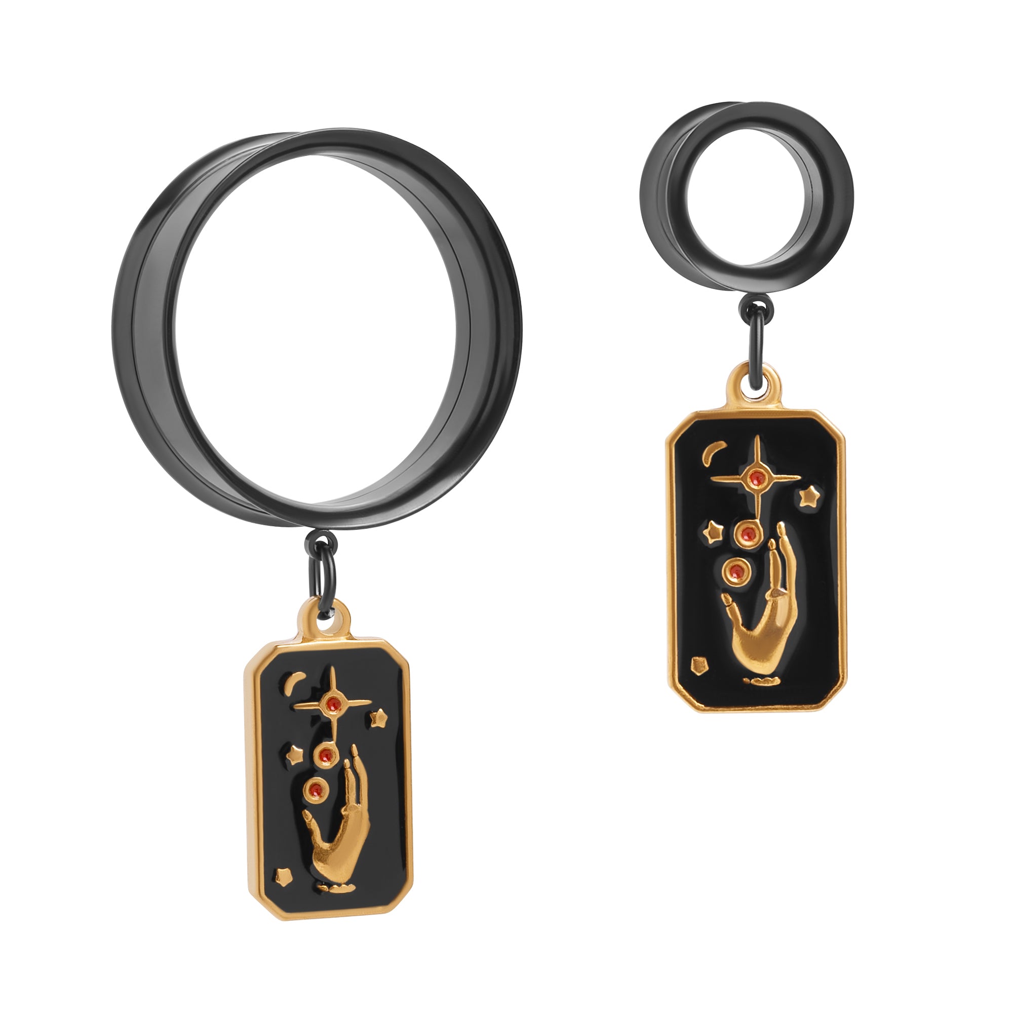 Black Steel The Seekers Hand Charm Double Flare Dangle Ear Tunnel / Plug / Gauge