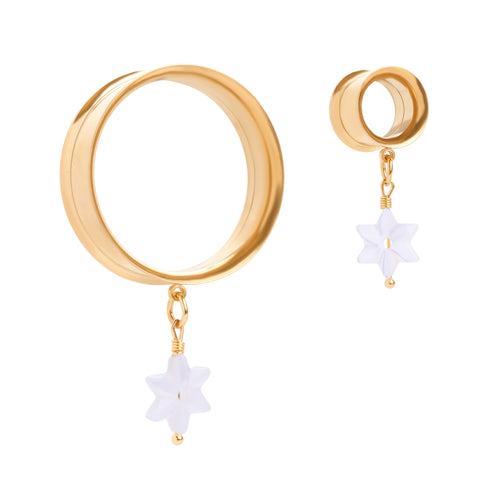 The Star Of Solace Charm Gold Steel Double Flared Tunnel Dangle / Plug / Gauge