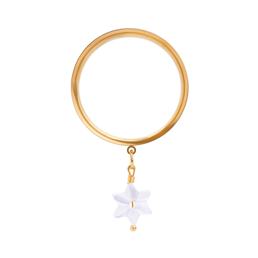 The Star Of Solace Charm Gold Steel Double Flared Tunnel Dangle / Plug / Gauge - Metal Ear Plugs in 6mm (2g) - 30mm (1.18'') Gauge Sizes