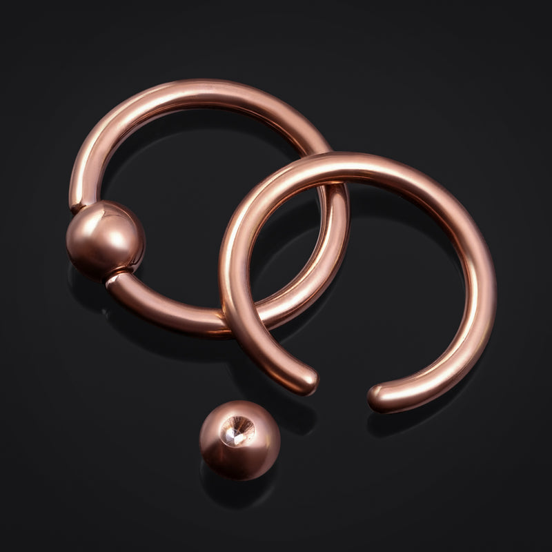 Anneau à bille, or rose, titane, 1.2mm