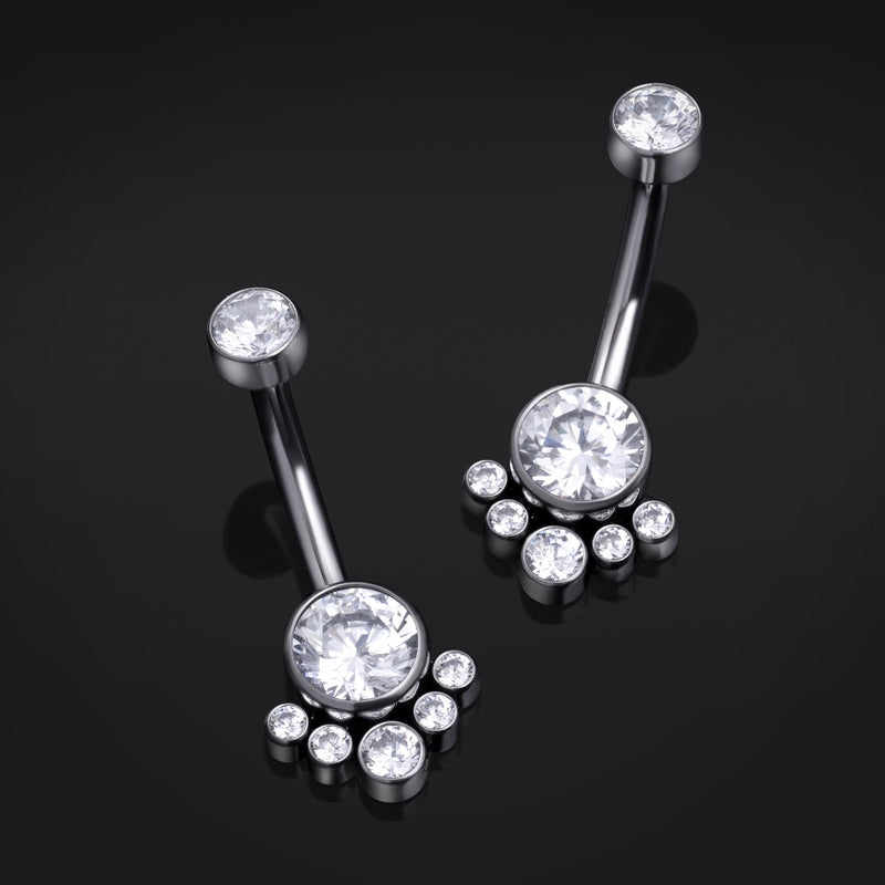 Barre de nombril, argent, grappe flottante, titane, fileté intérieurement, 1.6mm