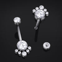 Barre de nombril, argent, grappe flottante, titane, fileté intérieurement, 1.6mm