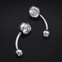Barre de nombril, argent, gemme transparente, titane, fileté intérieurement, 1.6mm