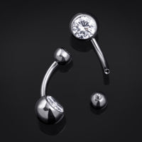 Barre de nombril, argent, gemme transparente, titane, fileté intérieurement, 1.6mm