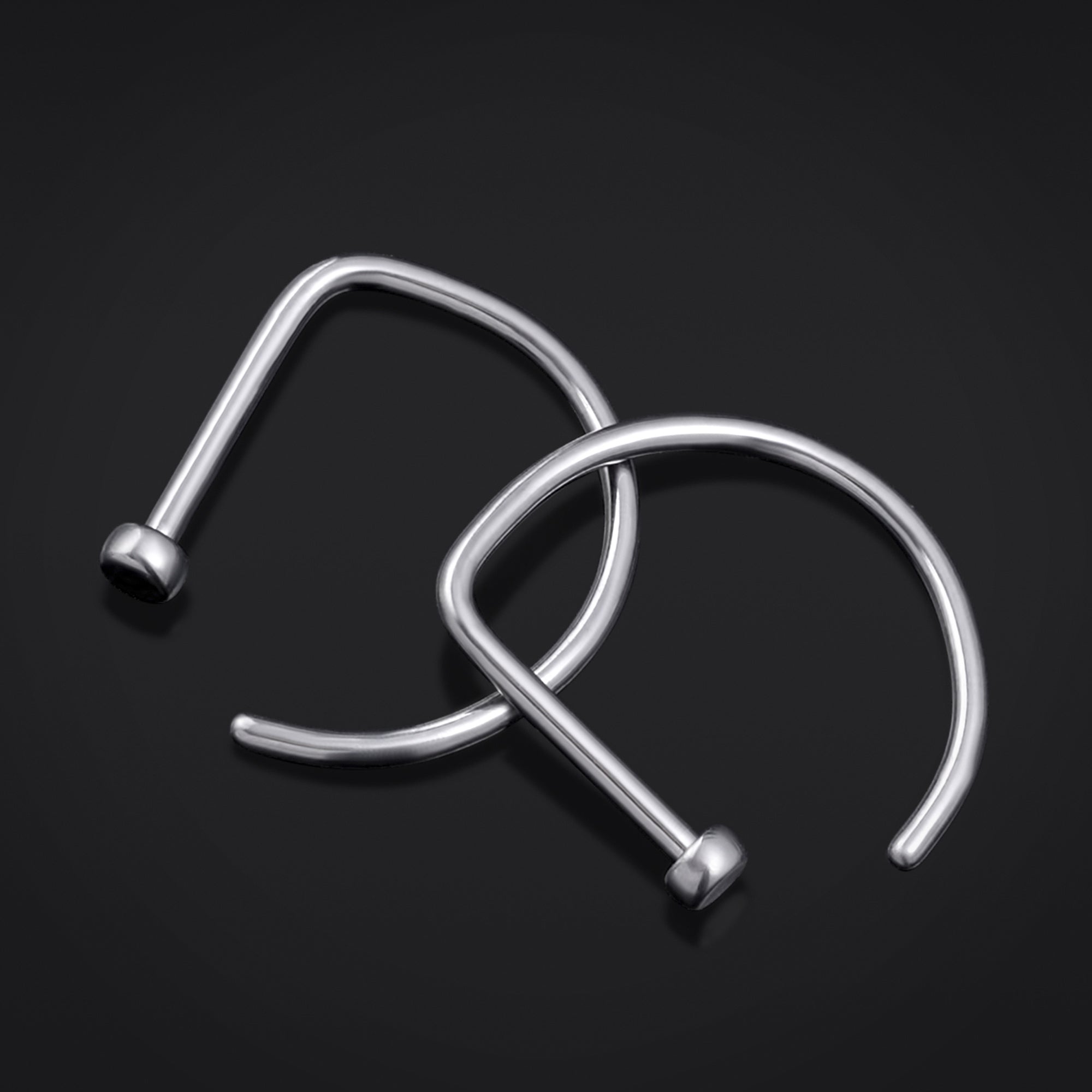 D Shaped Nose Ring, Silver, Titanium, 1mm