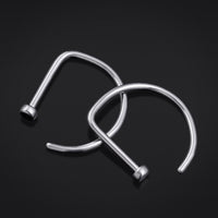 Anneau de nez en D, argent, titane, 1mm