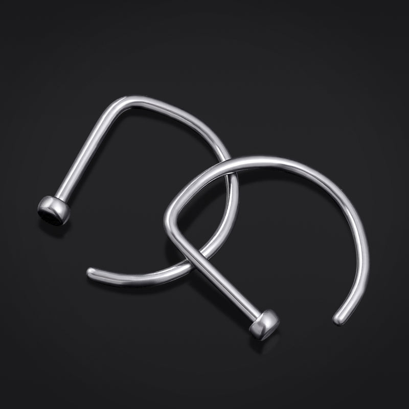 Anneau de nez en D, argent, titane, 1mm