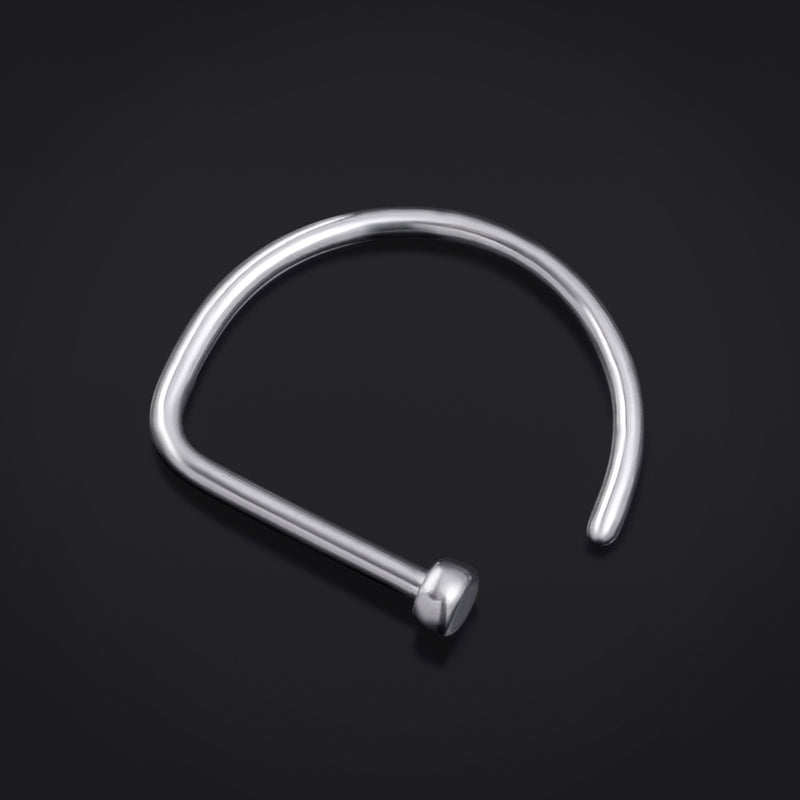 Anneau de nez en D, argent, titane, 1mm