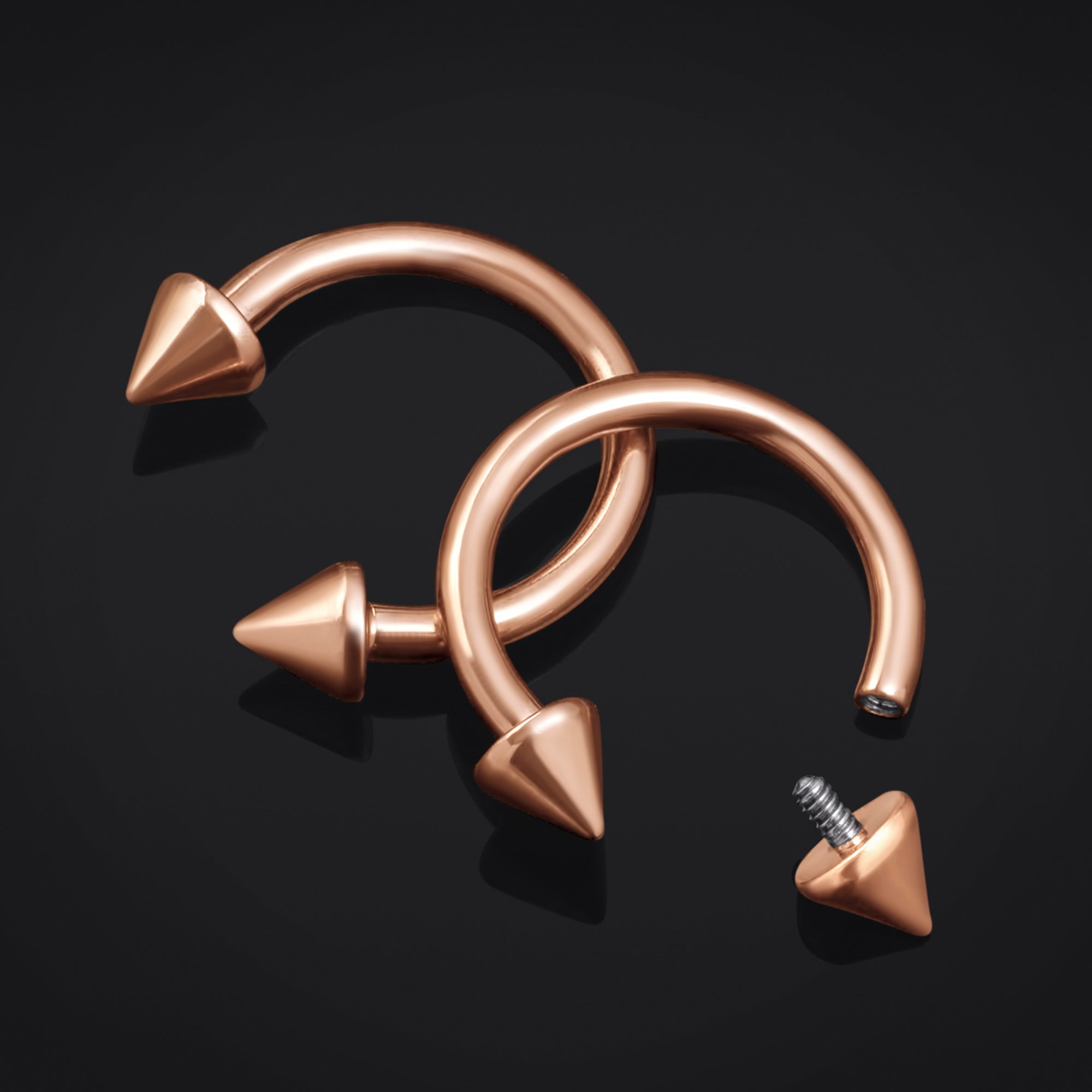 Horseshoe Barbell, Rose Gold Cone Ends, Internal Thread, Titanium