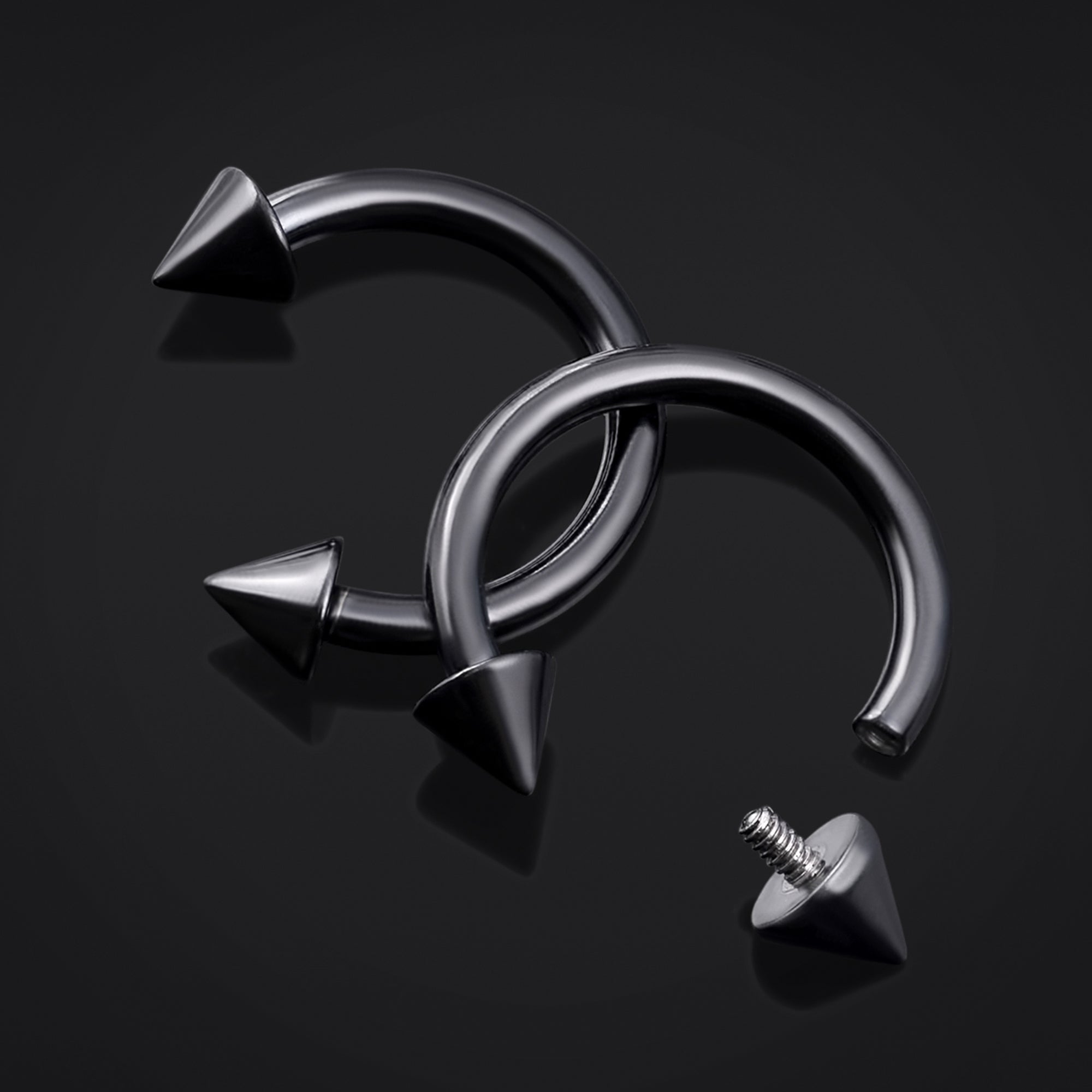 Horseshoe Barbell, Black Cone Ends, Internal Thread, Titanium