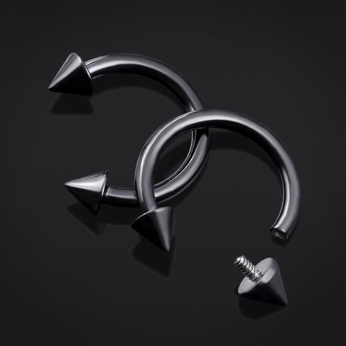 Titanium Internally Threaded Circular Barbell in Black with Cones