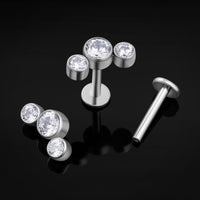 Labret, argent, triple grappe de gemmes, titane, 1.2mm