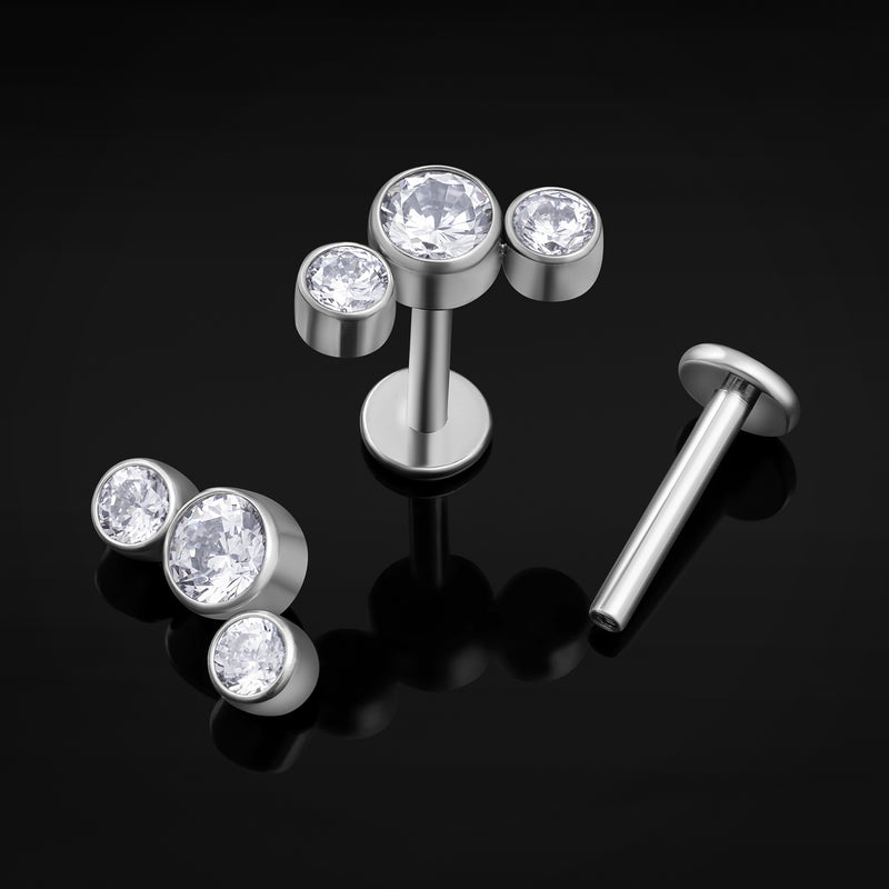 Labret, argent, triple grappe de gemmes, titane, 1.2mm