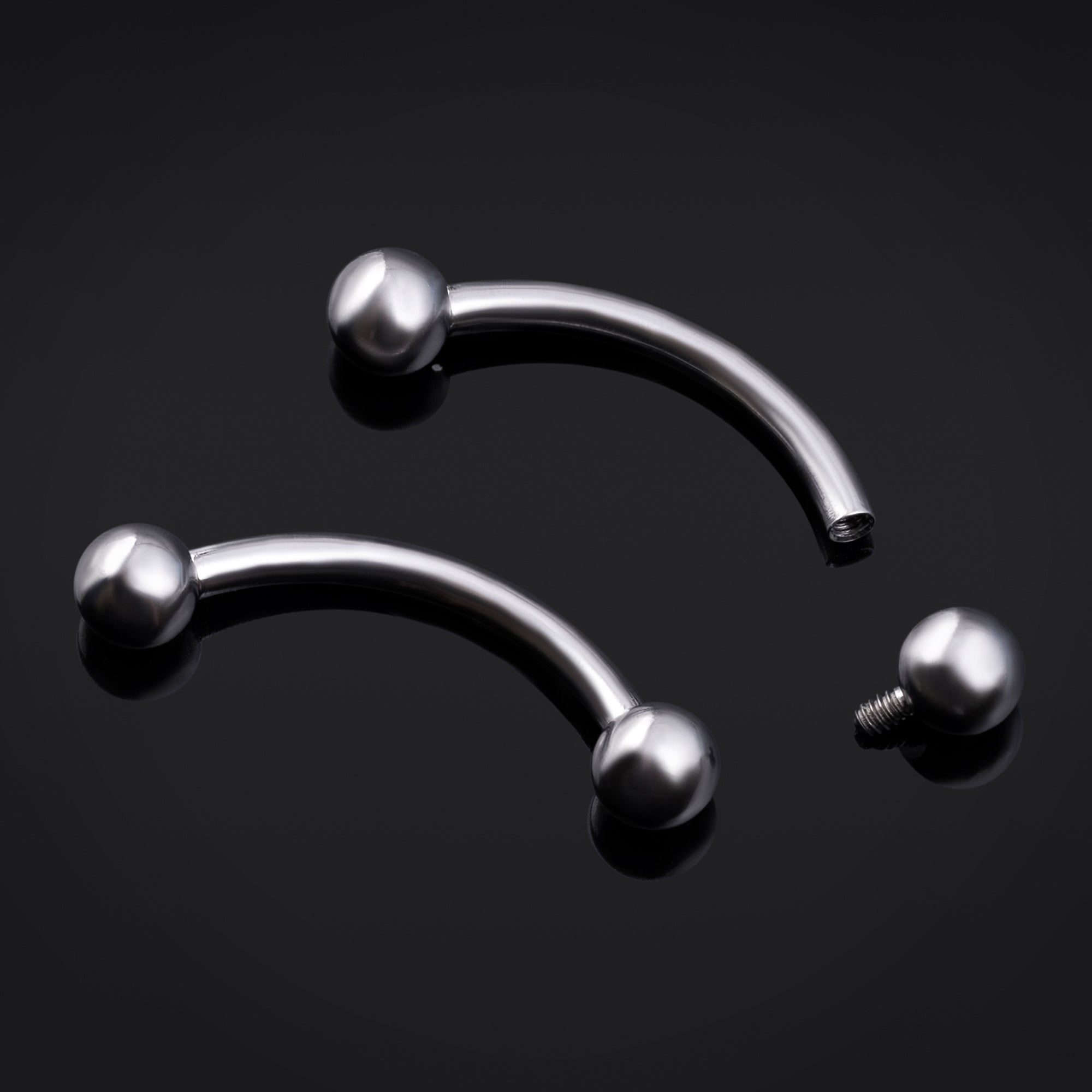 Curved Barbell, Silver, Internally Threaded, Titanium