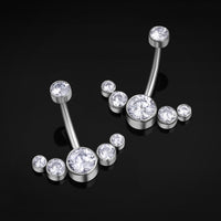 Barre de nombril, argent, grappe de gemmes transparentes, titane, fileté intérieurement, 1.6mm