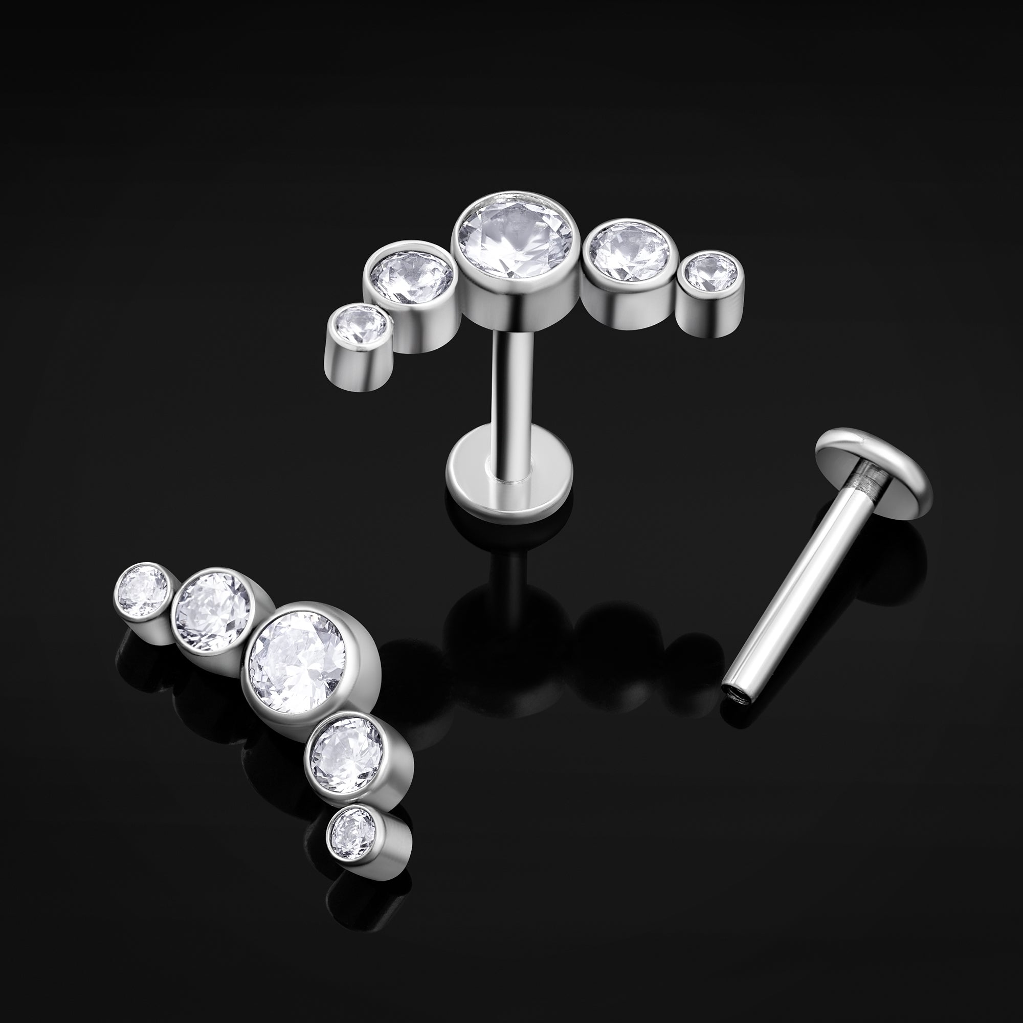 Labret Stud, Silver, Clear Cluster Jewelled, Titanium, 1.2mm