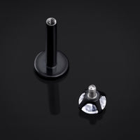Labret, noir, gemme transparente, filetage interne, titane, 1.2mm