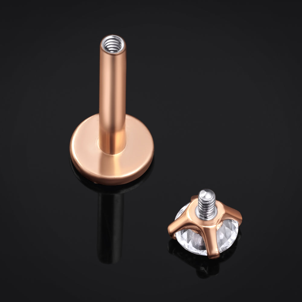 Labret-Ohrstecker aus Titan mit Innengewinde, Stärke 1,2 mm, in Roségold mit klarem Edelstein