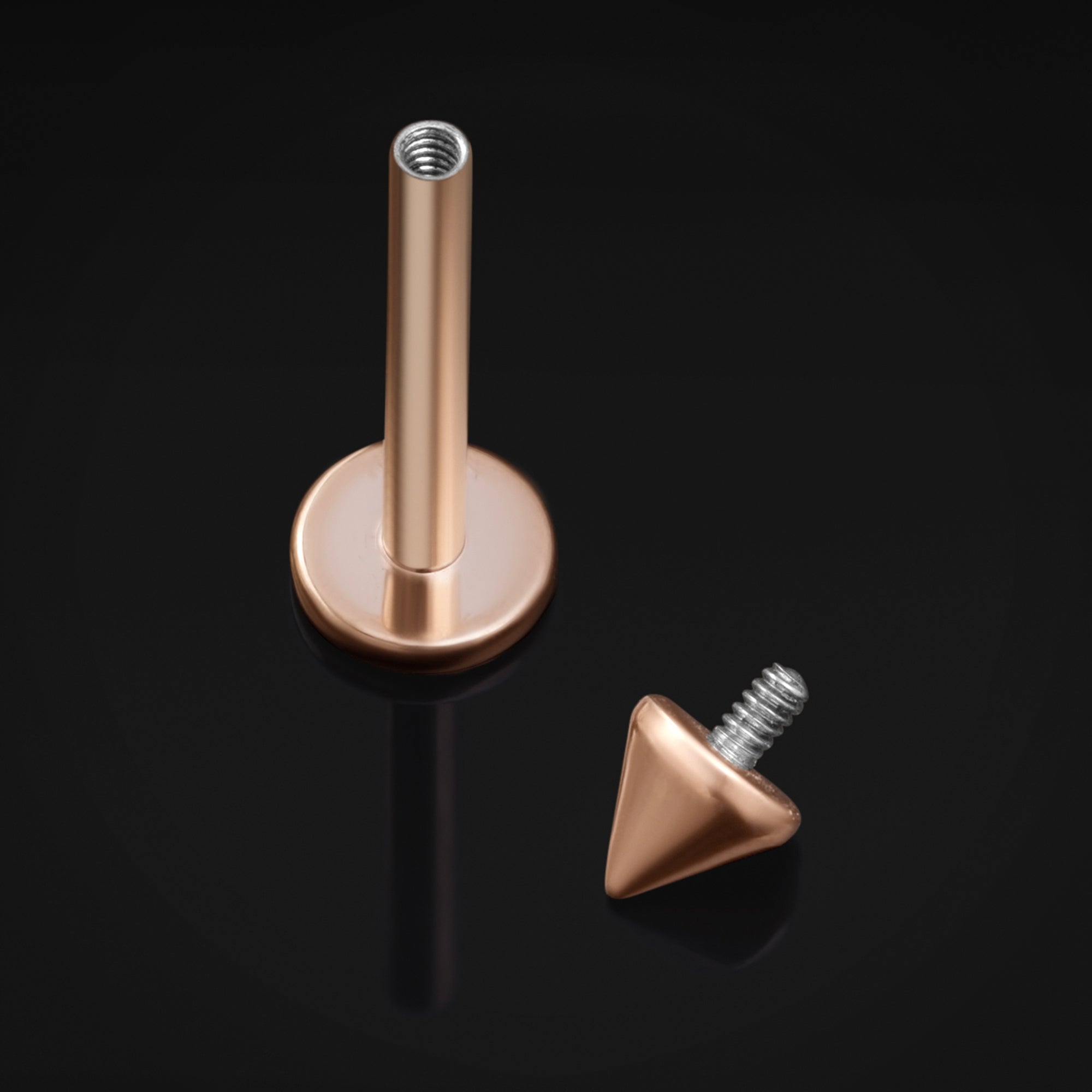 Labret Stud, Rose Gold, Cone End, Internally Threaded, Titanium