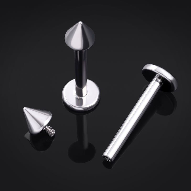 Labret, argent, embout conique, fileté intérieurement, titane