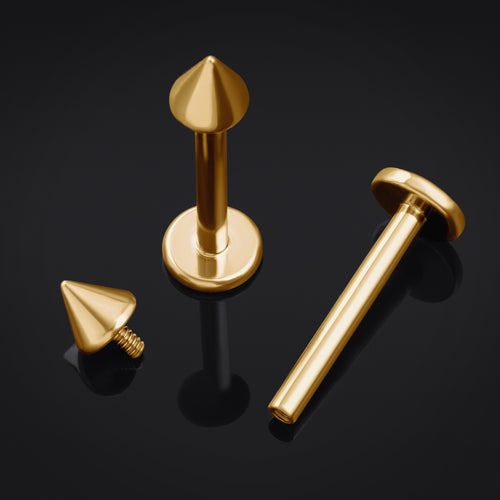 Titanium Internally Threaded Labret Stud in Gold with Cone