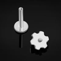 Labret, argent, fleur opale blanche, titane, filetage interne, 1.2mm