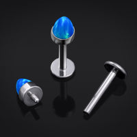 Labret, argent, cône opale bleue, filetage interne, titane, 1.2mm