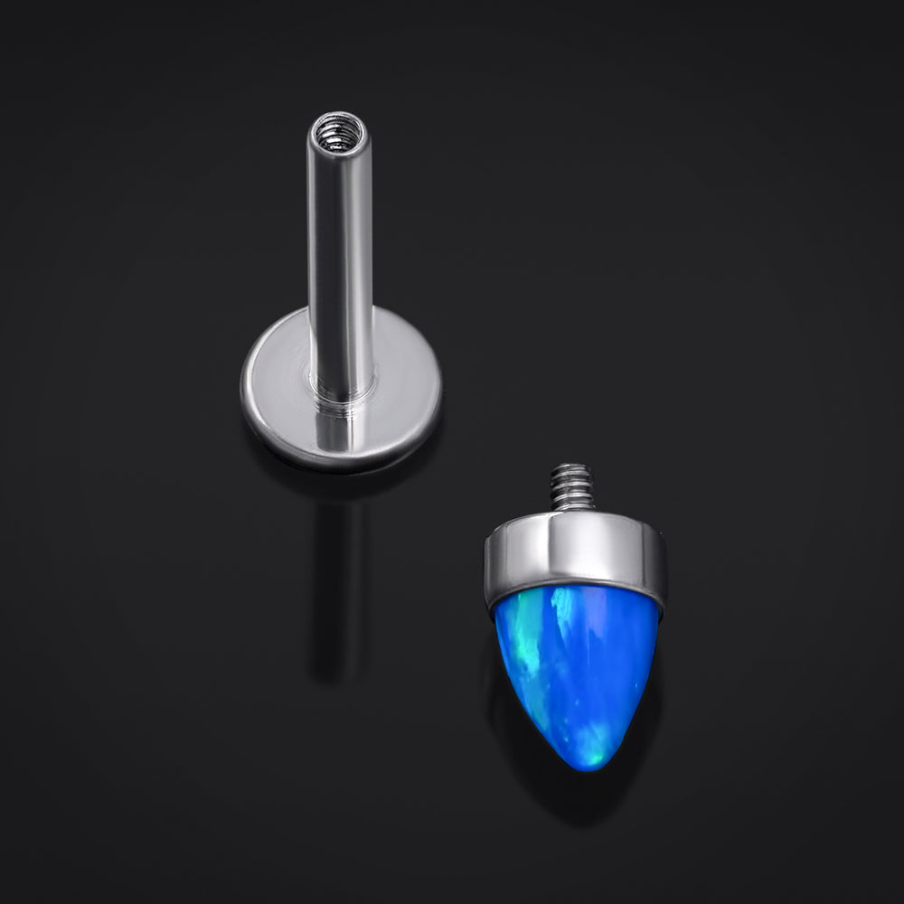 Titanium Internally Threaded Opal Spike Labret 1.2mm Gauge in Silver - Silver Spiked Opal Internally Threaded Labret Piercing - 8mm