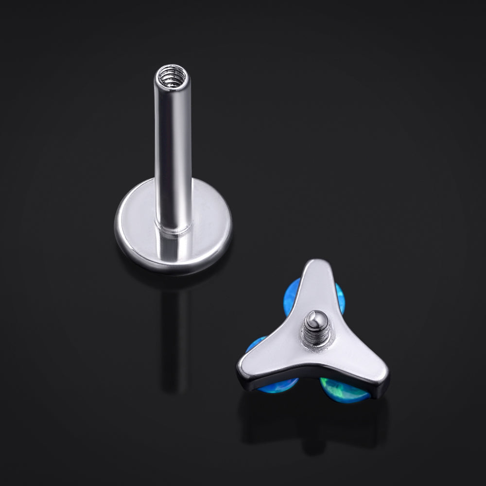 Titan-Labret-Cluster mit Innengewinde und blauem Trinity-Opal, 1,2 mm Stärke, in Silber