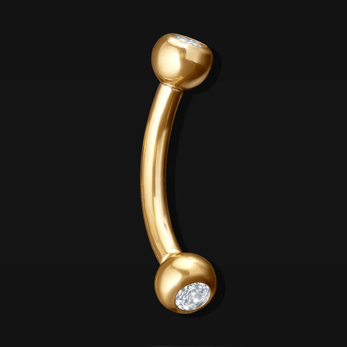 Titanium, Internally Threaded, Jewelled, Curved Barbell in Gold