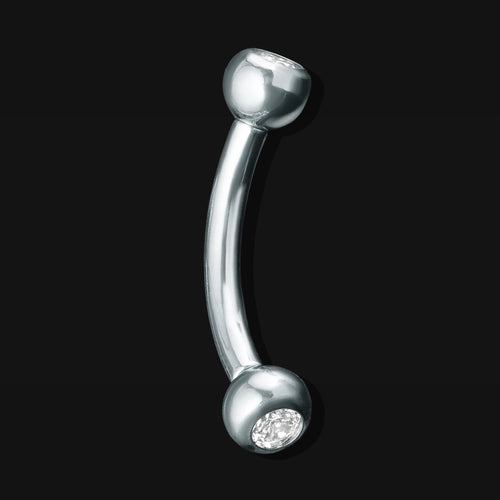 Titanium, Internally Threaded, Jewelled, Curved Barbell in Silver